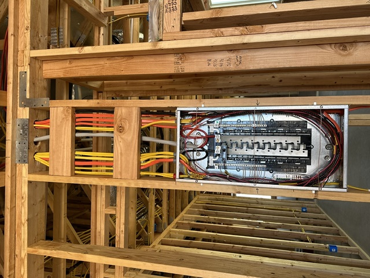 Electrical service panel rough-in in framed residential construction